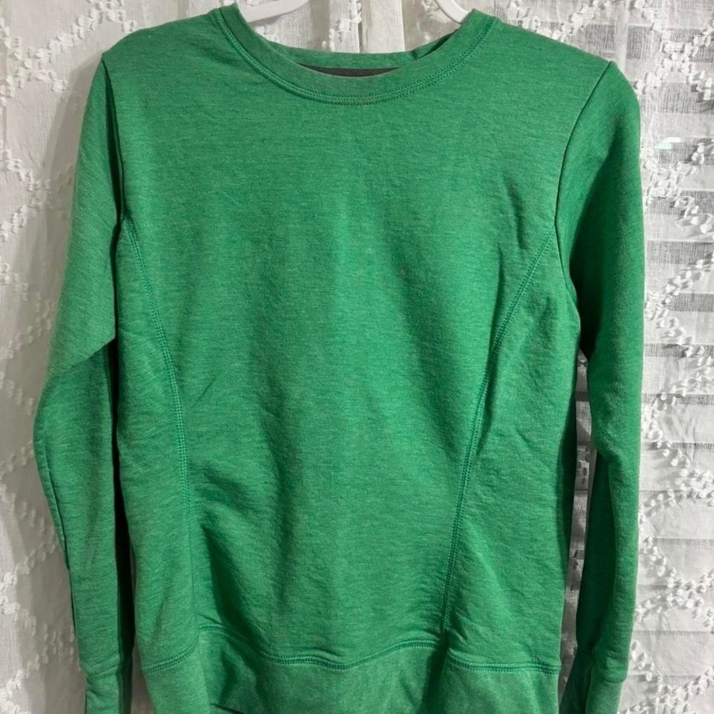 Green Heathered Crew Neck Sweatshirt Long Sleeve Pullover Women Small - Picture 1 of 1